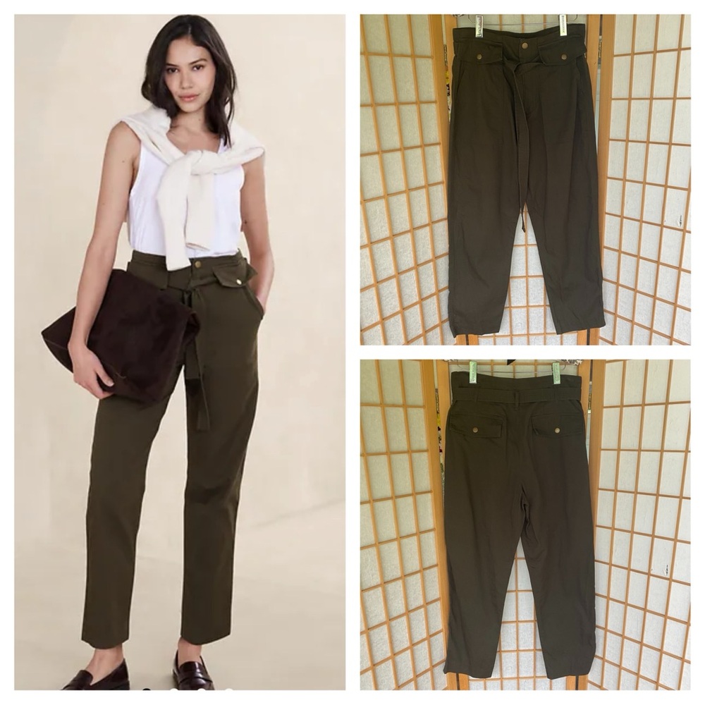 Banana Republic Utility Tie Waist Pant 100% Cotton Camo Green SZ 8